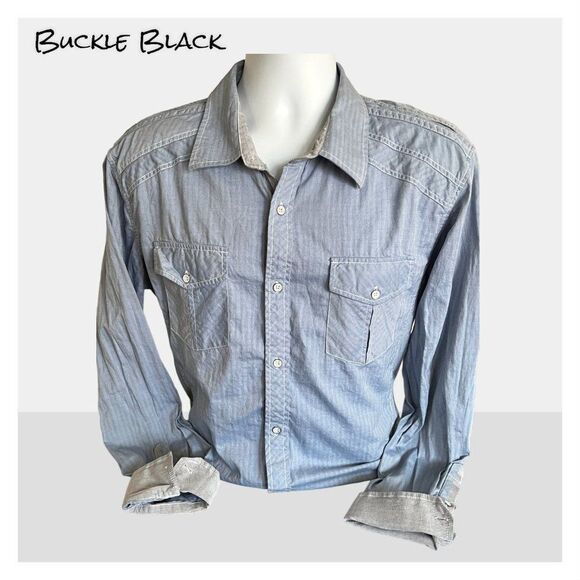 Buckle Other - Buckle Black Men's XL Blue/Grey Pinstripe Button Down Shirt - Slim Fit- Contrast